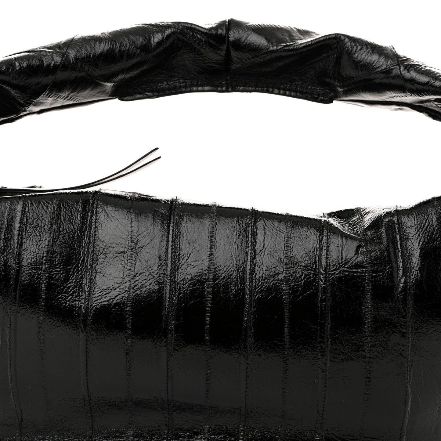Glossy Calfskin Eelskin Embossed Medium Olivia Hobo Black