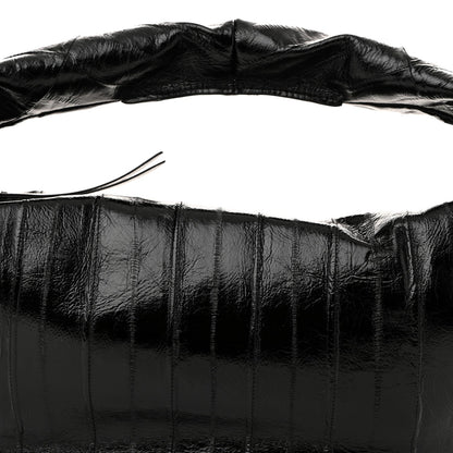 Glossy Calfskin Eelskin Embossed Medium Olivia Hobo Black