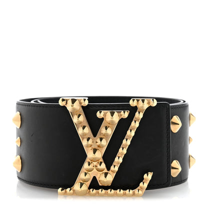Calfskin LV Initiales Clous Belt 75 30 Black Gold