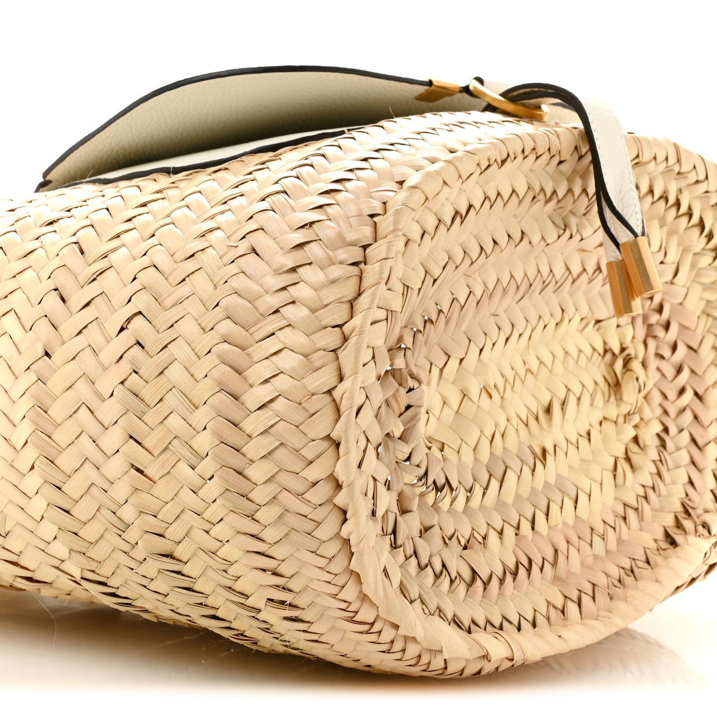 Raffia Grain Calfskin Medium Marcie Basket White