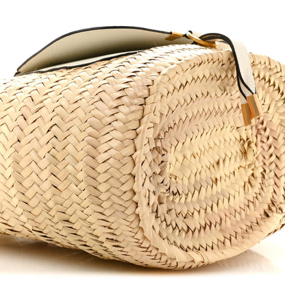 Raffia Grain Calfskin Medium Marcie Basket White