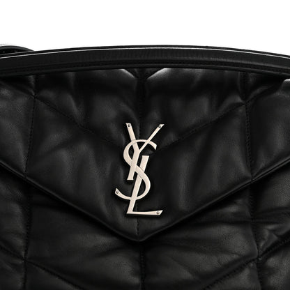 Lambskin Quilted Medium Loulou Puffer Monogram Chain Satchel Black