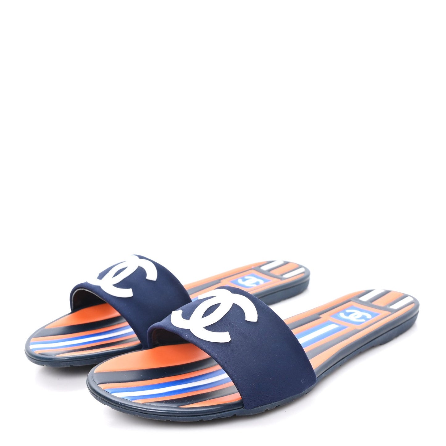 Rubber CC Mules Sandals  38  Dark Navy Blue Orange