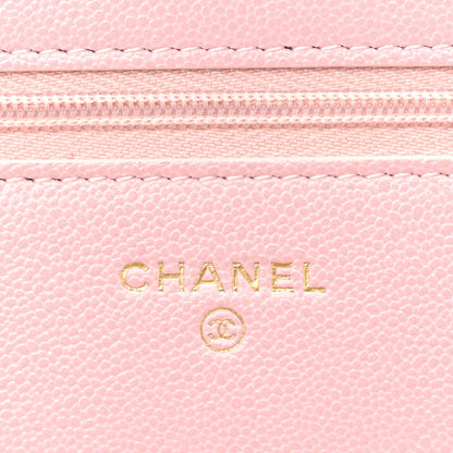 Caviar Quilted Studded CC Wallet on Chain WOC Light Pink