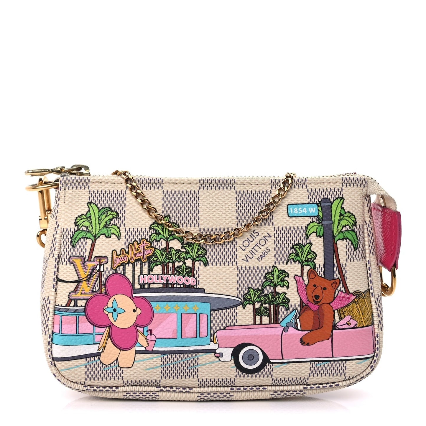 Damier Azur 2021 Christmas Animation Hollywood Mini Pochette Accessories  Fuchsia