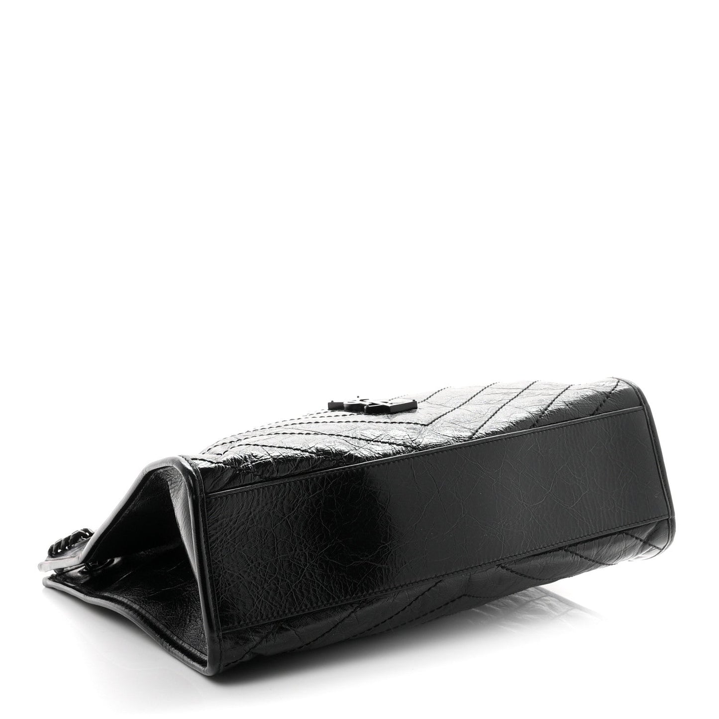 Crinkled Calfskin Matelasse Monogram Medium Niki Shopper Tote Black