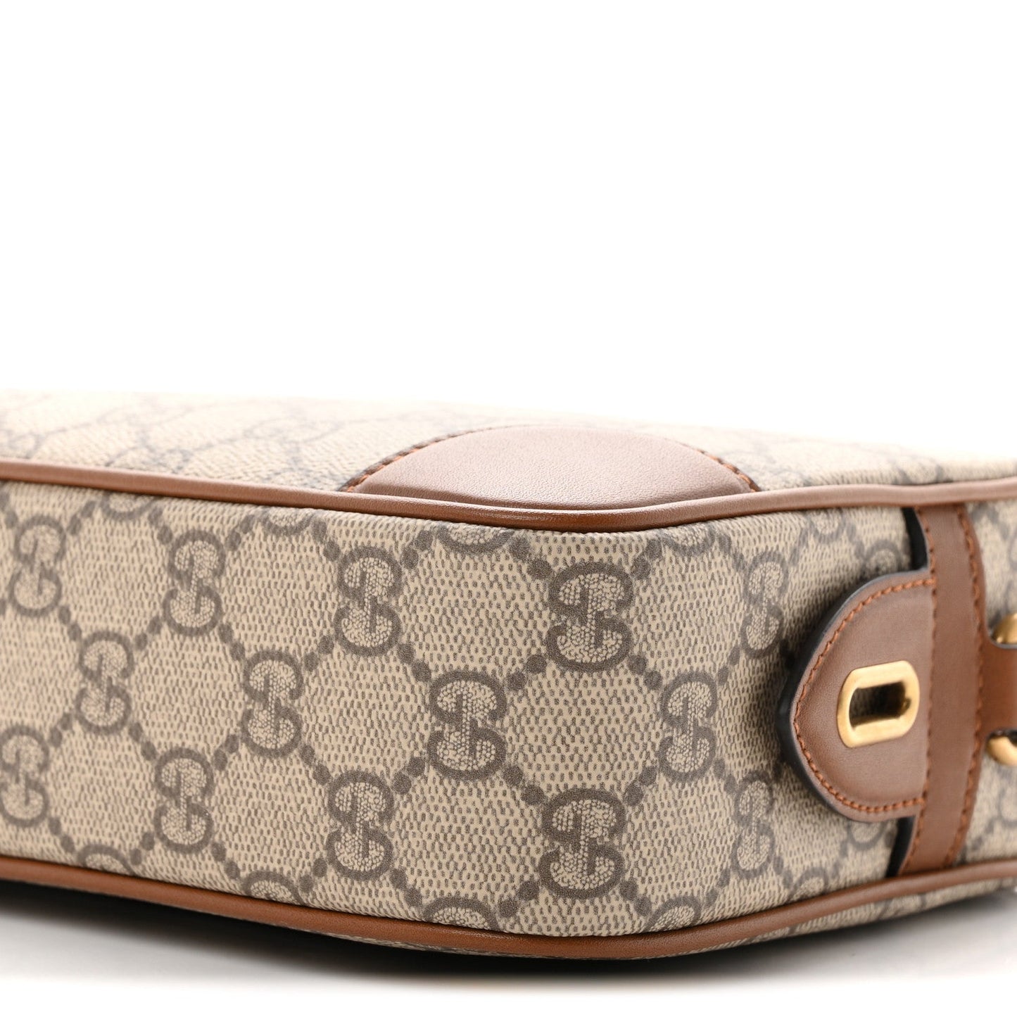 GG Supreme Monogram Textured Calfskin Emblem Mini Crossbody Beige Dark Brown