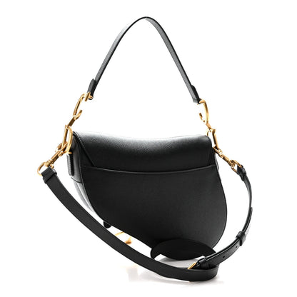 Grained Calfskin Saddle Bag With Strap Black