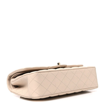 Caviar Quilted Medium Double Flap Ecru