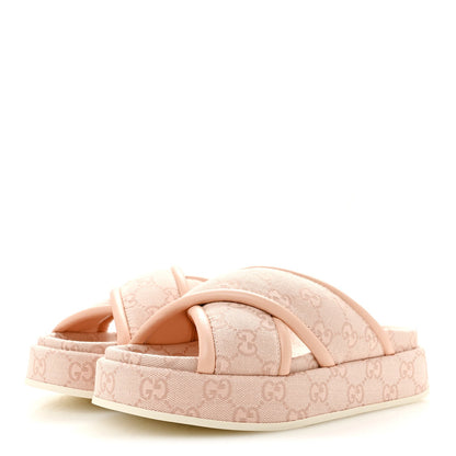 Monogram GG Calfskin Angelina Platform 55mm Slide Sandals 37.5 Rose Dust