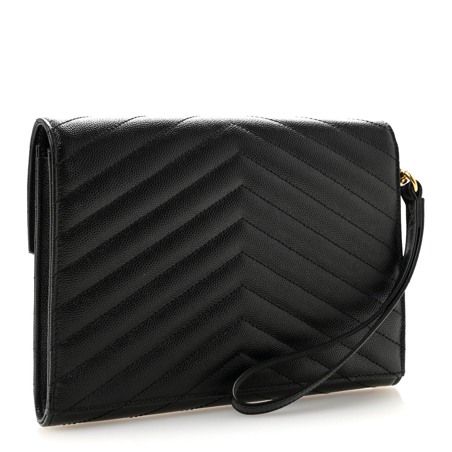 Grain De Poudre Matelasse Chevron Monogram Envelope Clutch Black