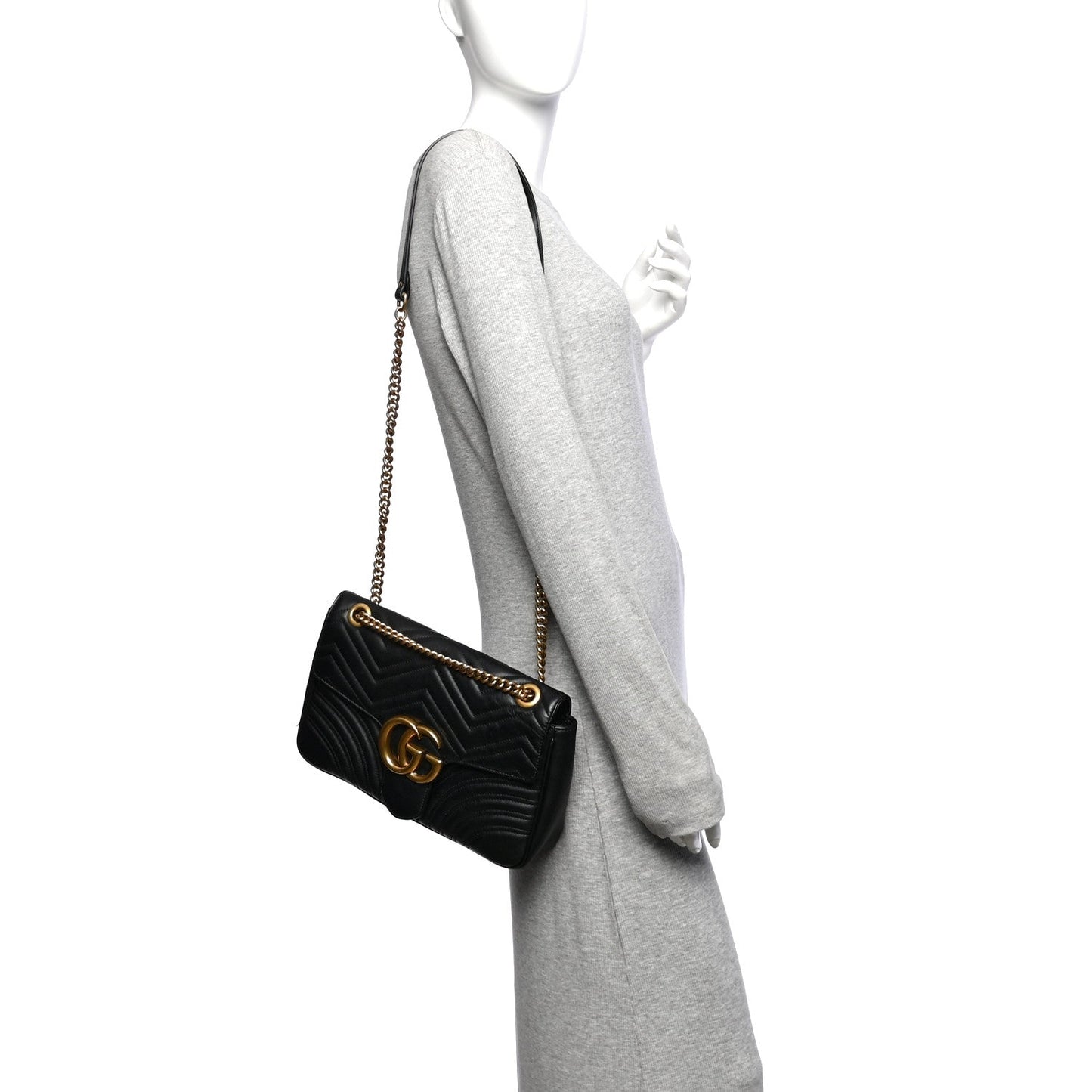 Calfskin Matelasse Medium GG Marmont Shoulder Bag Black