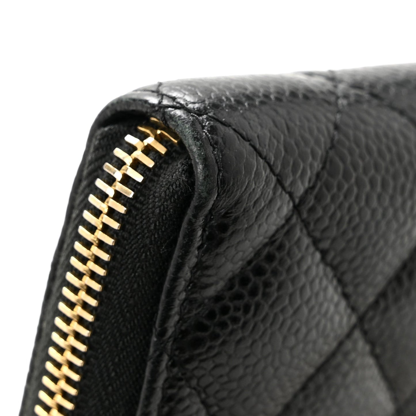 Caviar Quilted Large Gusset Zip Around Wallet Black