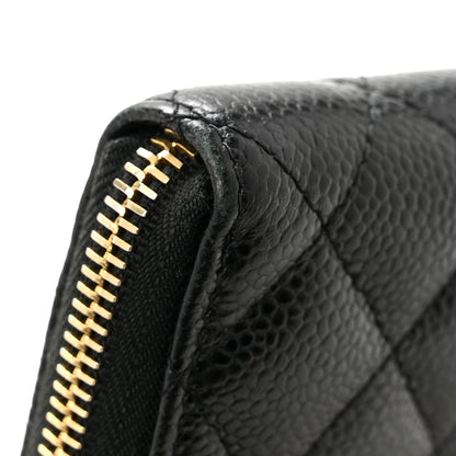 Caviar Quilted Large Gusset Zip Around Wallet Black
