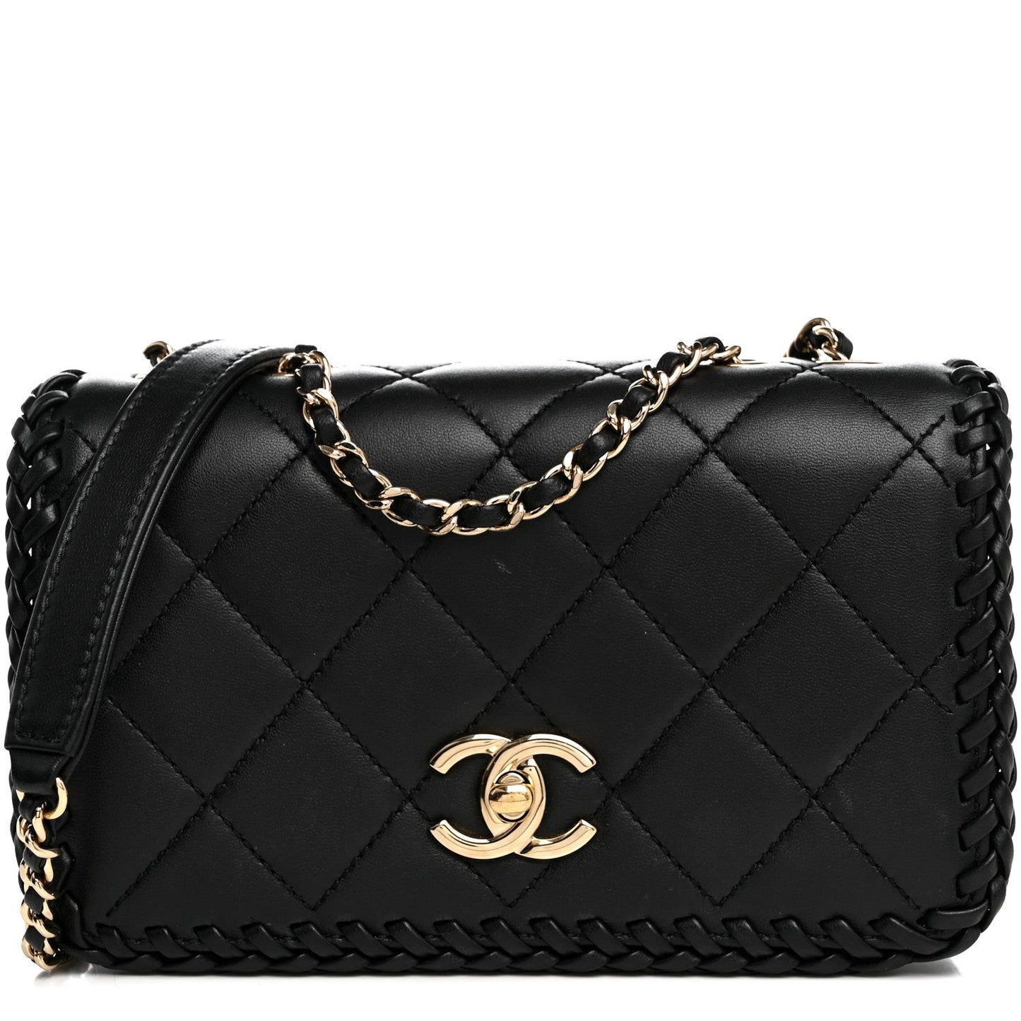 Lambskin Quilted Small Whipstitch Flap Bag Black