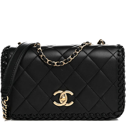 Lambskin Quilted Small Whipstitch Flap Bag Black