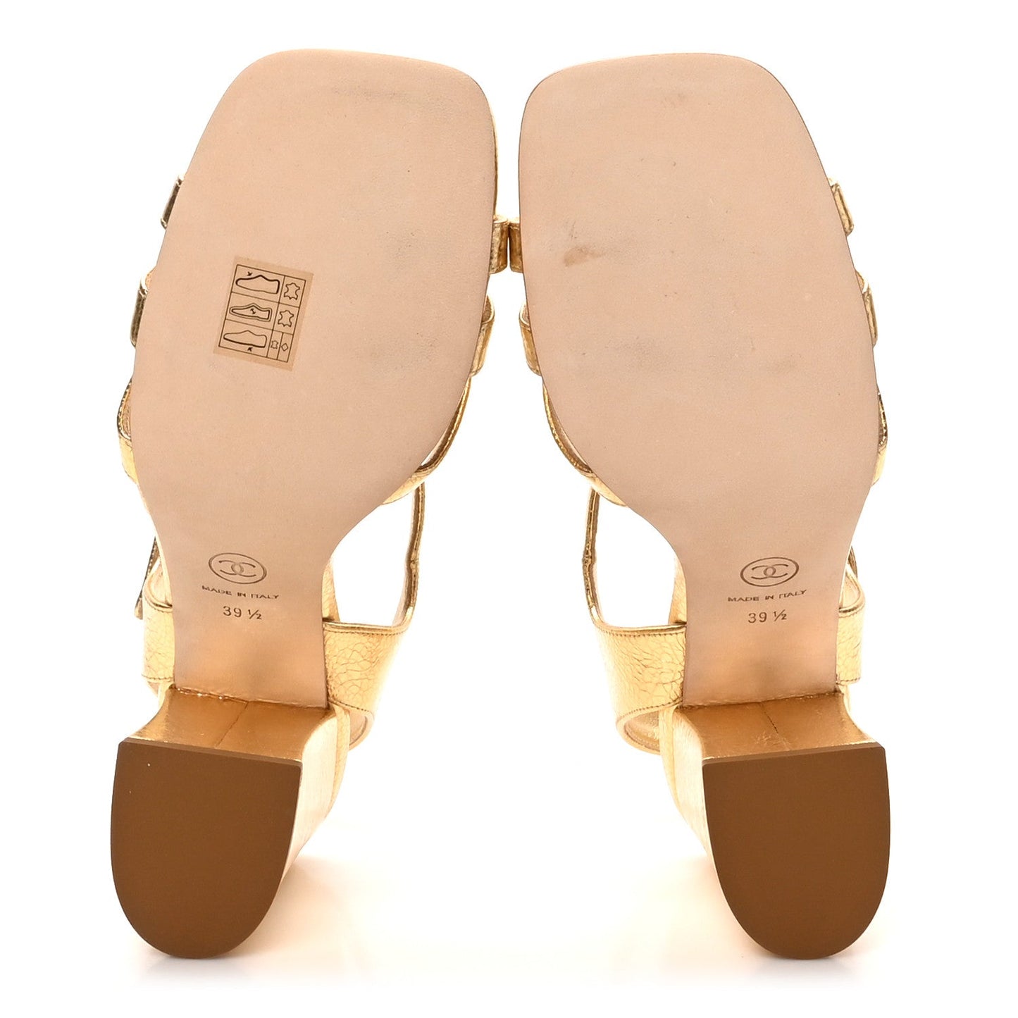 Crackled Laminated Calfskin Camellia Sandals 39.5 Gold