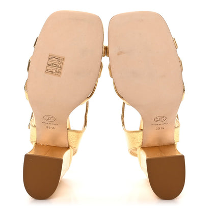 Crackled Laminated Calfskin Camellia Sandals 39.5 Gold