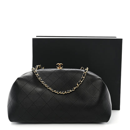 Lambskin Stitched Clutch With Chain Black