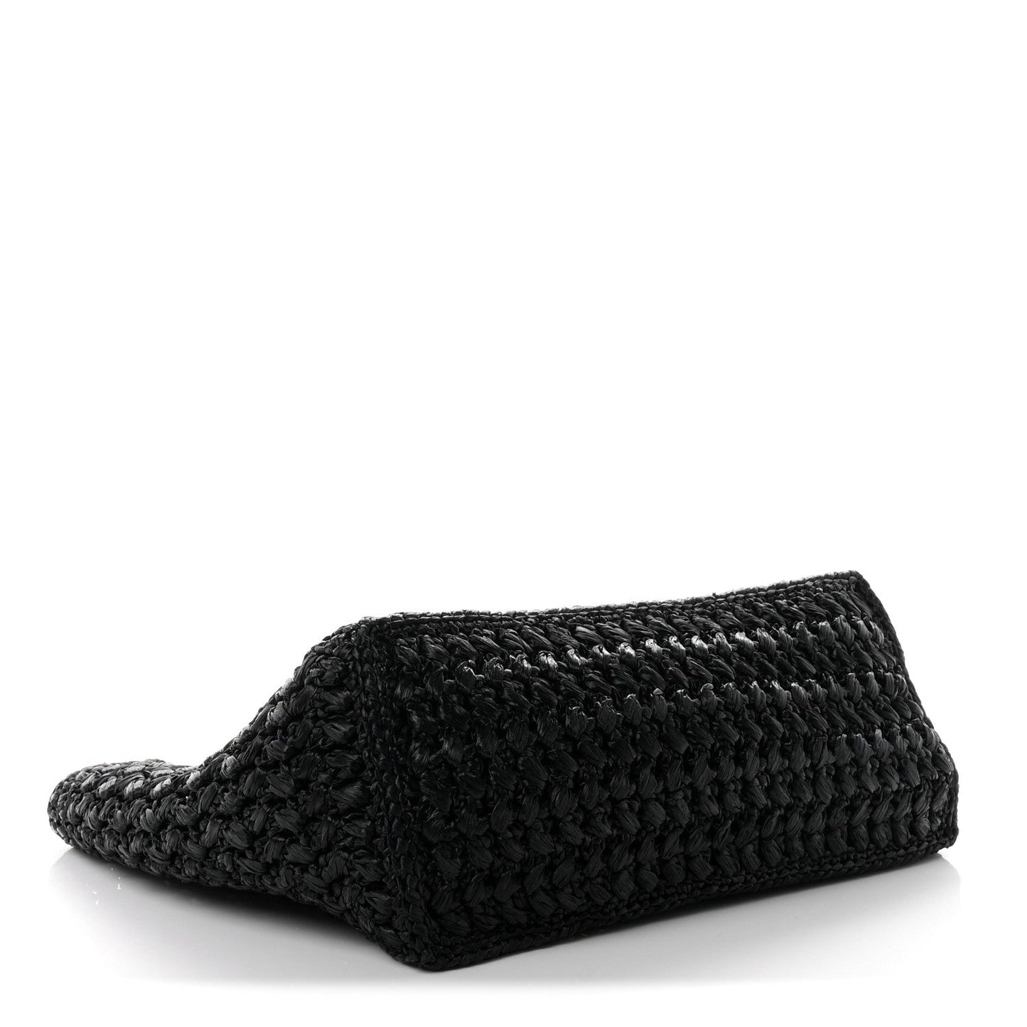 Raffia Effect Calfskin Coco Beach Shopping Tote Black