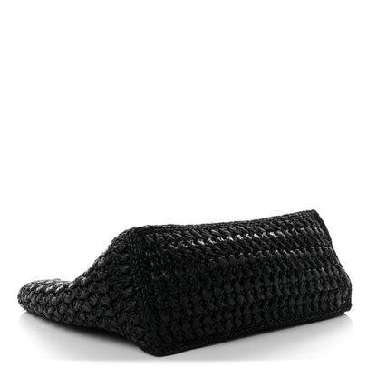 Raffia Effect Calfskin Coco Beach Shopping Tote Black