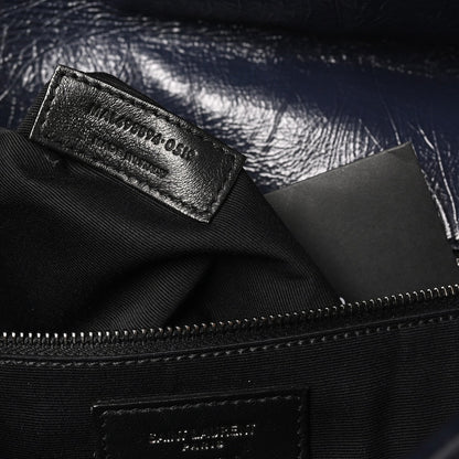 Crinkled Calfskin Matelasse Monogram Medium Niki Chain Satchel Deep Marine
