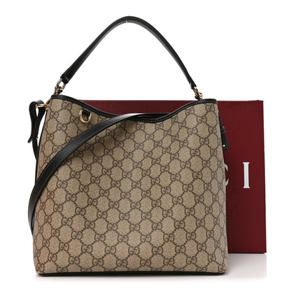 GG Supreme Monogram Medium Emblem Bucket Bag  Beige Dark Brown Black