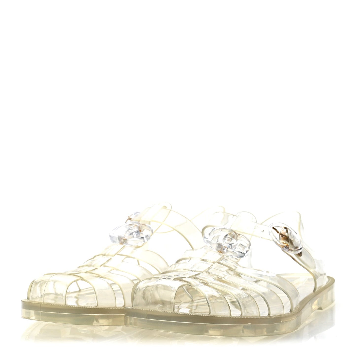 Shiny Rubber Double G Buckle Strap Sandals 41 Transparent