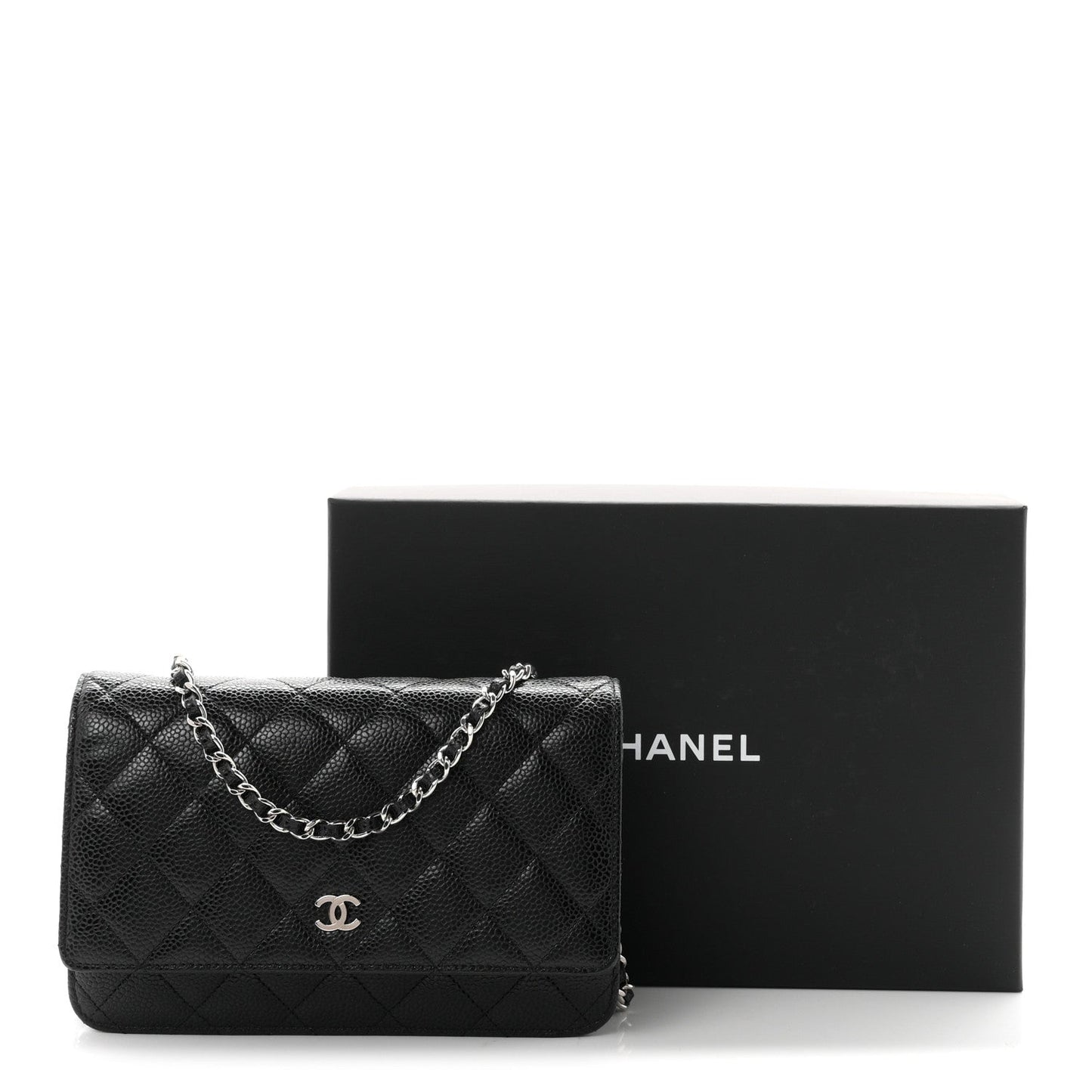 Caviar Quilted Wallet on Chain WOC Black