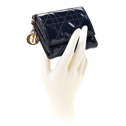 Patent Cannage Lady Dior Medium Wallet Navy