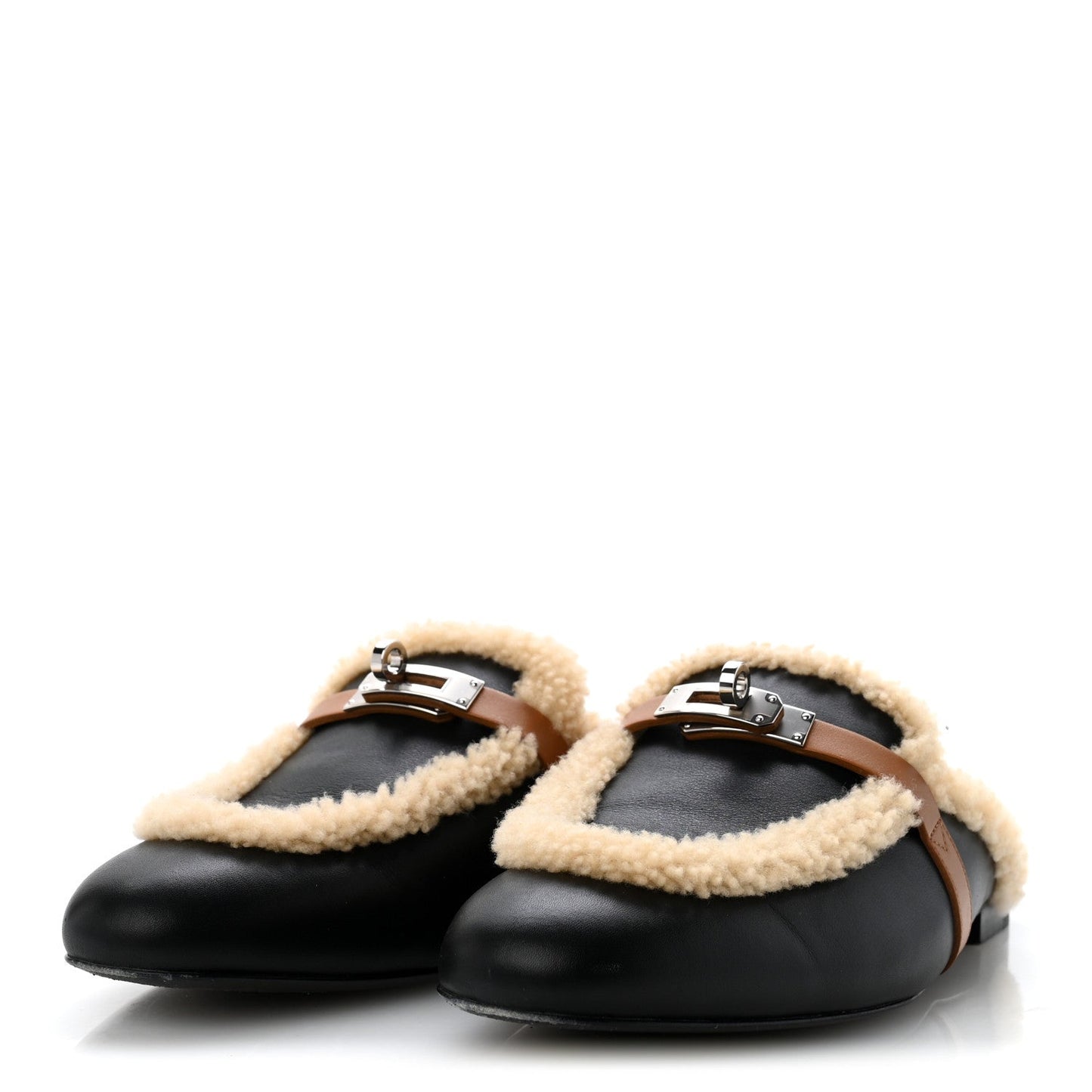 Shearling Calfskin Womens Oz Mules 40.5 Naturel Black