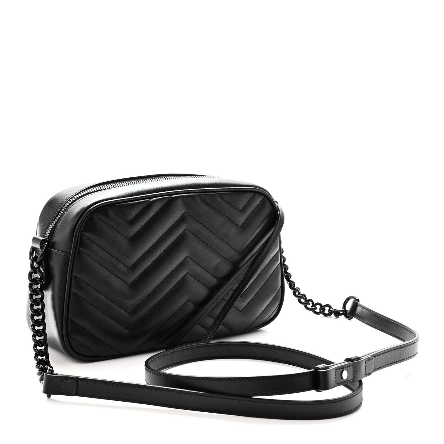 Calfskin Matelasse Monochrome Small GG Marmont Chain Shoulder Bag Black
