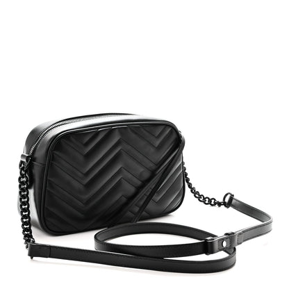 Calfskin Matelasse Monochrome Small GG Marmont Chain Shoulder Bag Black