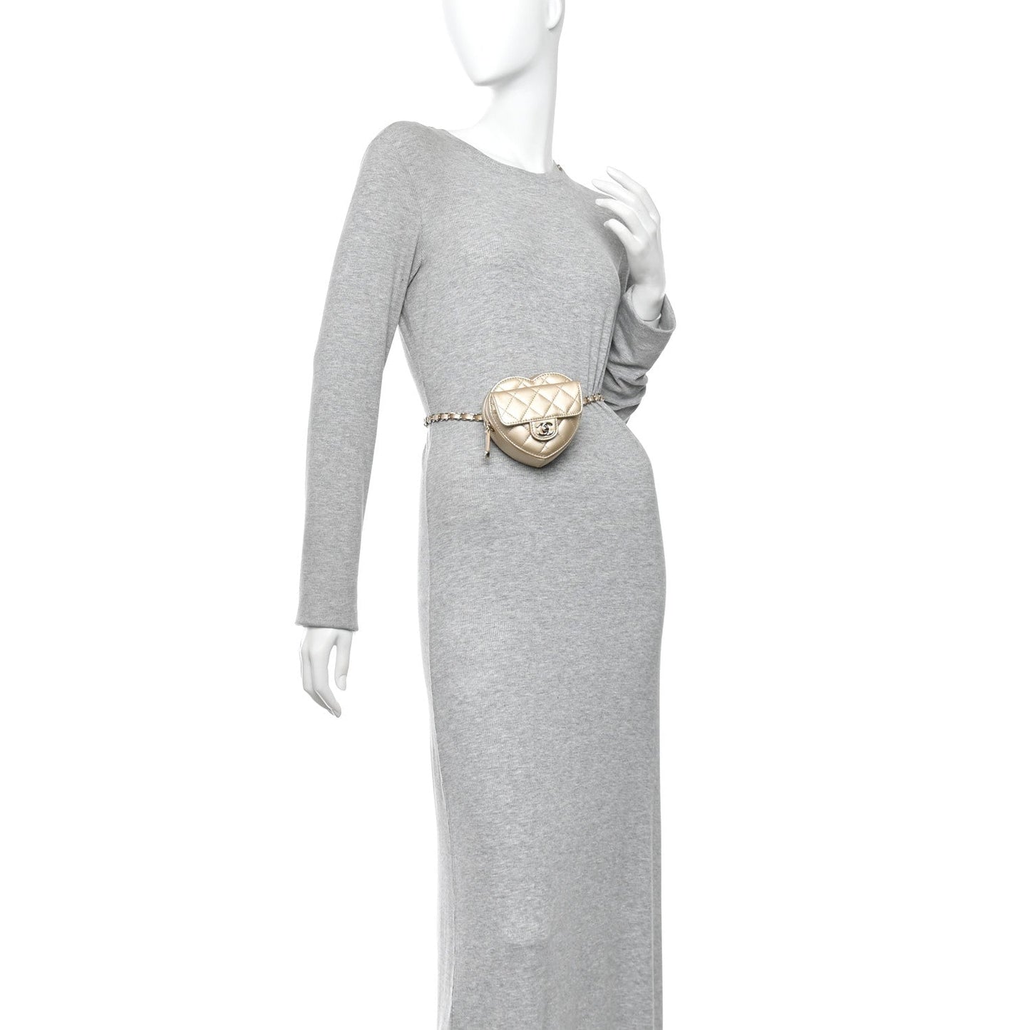 Metallic Lambskin Quilted CC In Love Heart Waist Belt Bag With Chain Gold