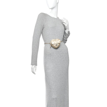 Metallic Lambskin Quilted CC In Love Heart Waist Belt Bag With Chain Gold