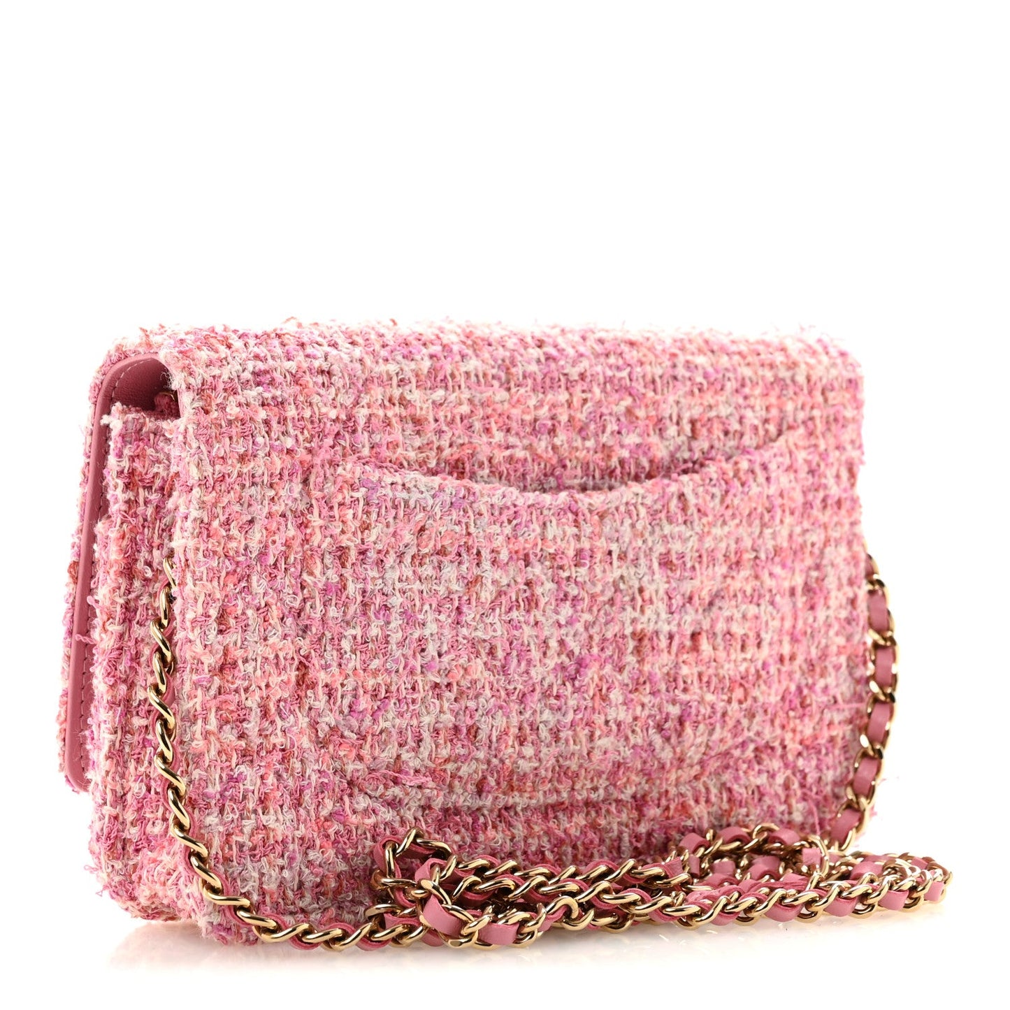 Tweed Quilted Wallet On Chain WOC Pink