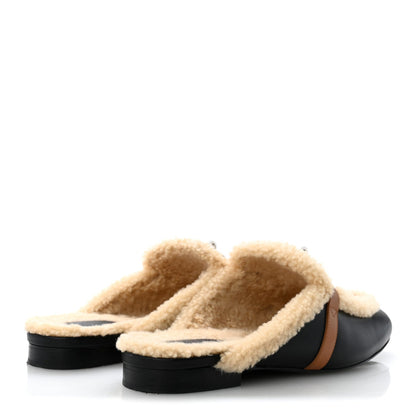 Shearling Calfskin Womens Oz Mules 40.5 Naturel Black