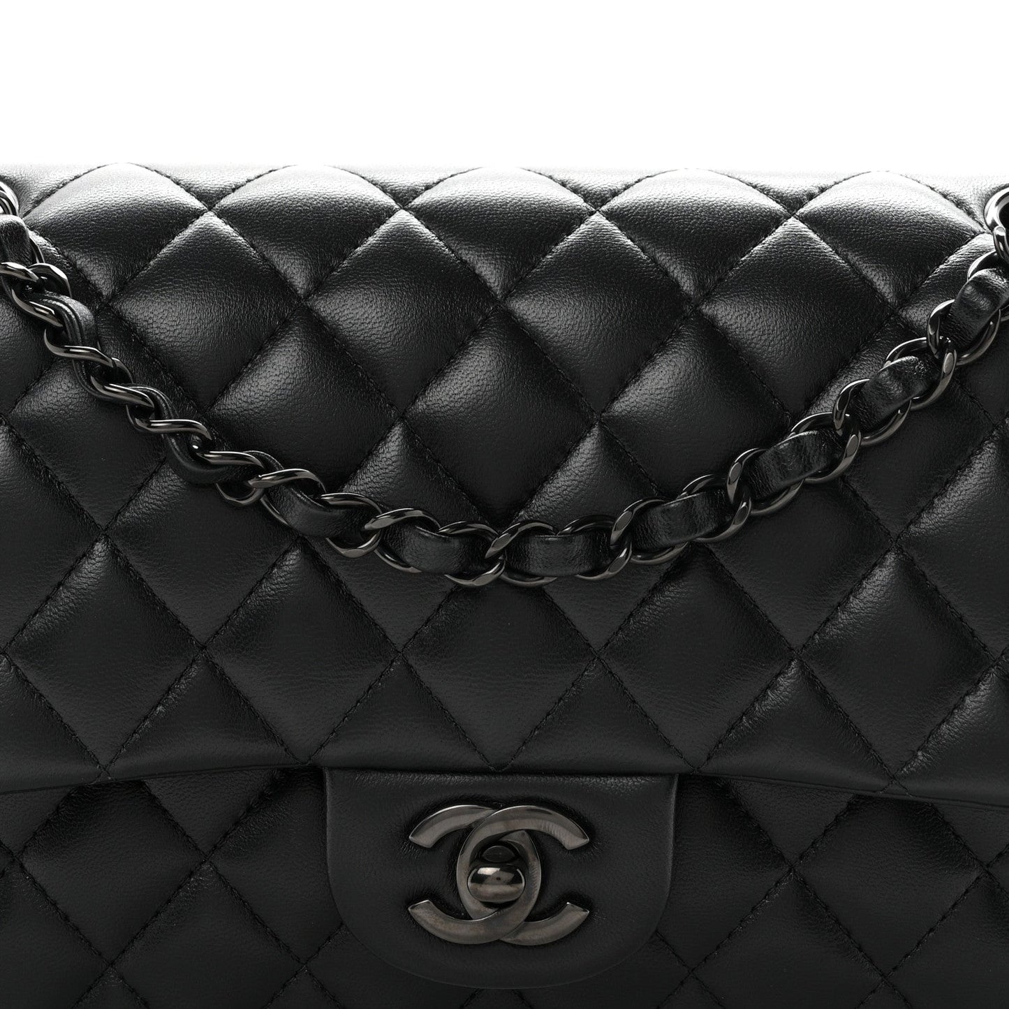 Lambskin Quilted Medium Double Flap So Black