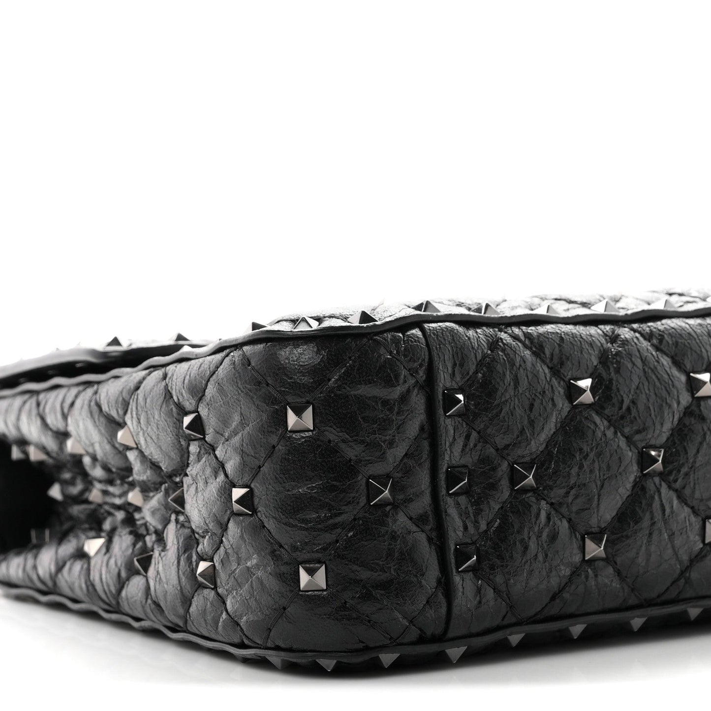 Craquele Nappa Medium Rockstud Spike Shoulder Bag Black