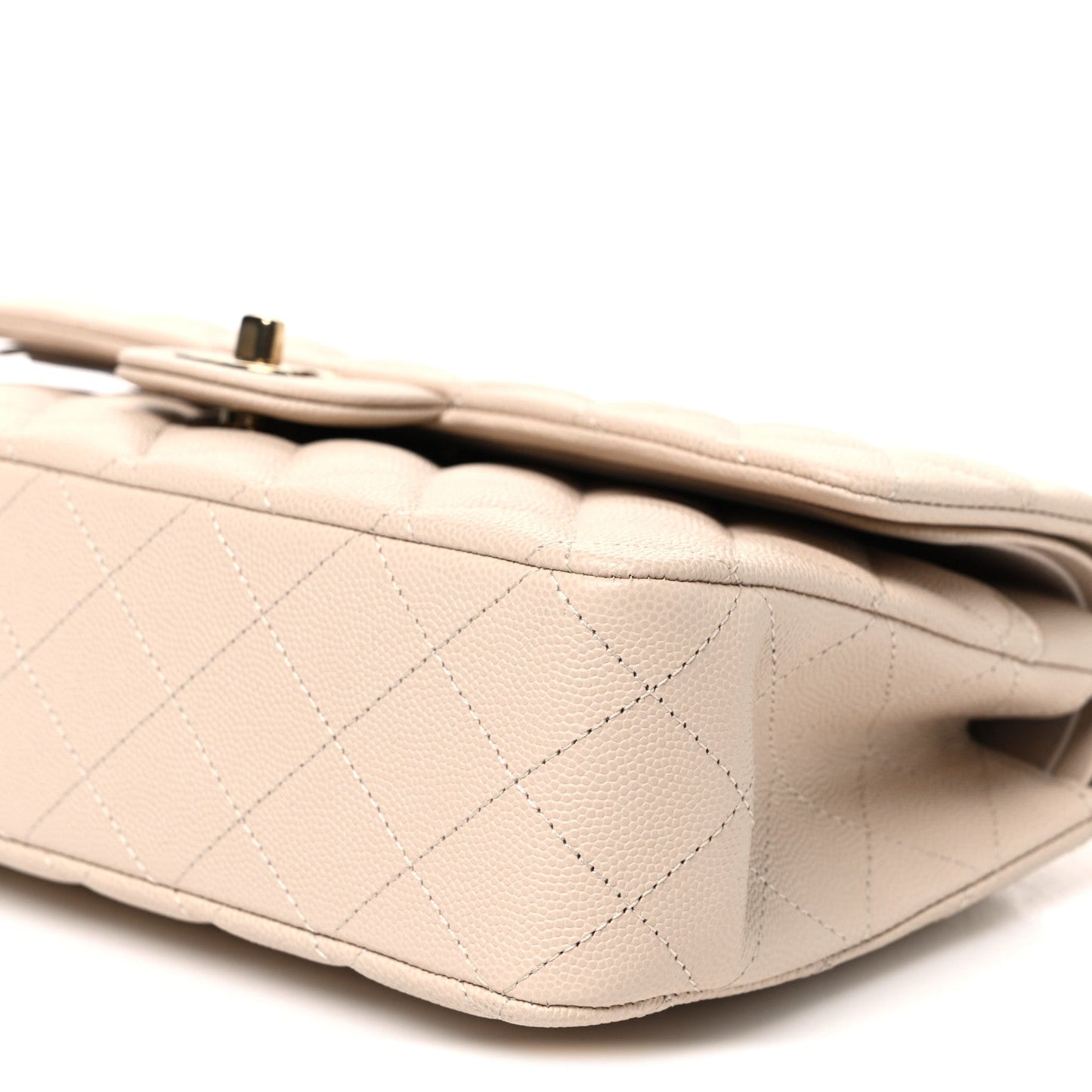 Caviar Quilted Medium Double Flap Ecru