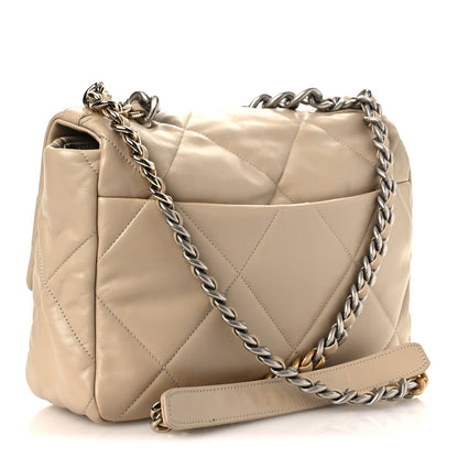 Lambskin Quilted Large Chanel 19 Flap Beige