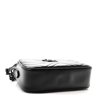 Calfskin Matelasse Monochrome Small GG Marmont Chain Shoulder Bag Black