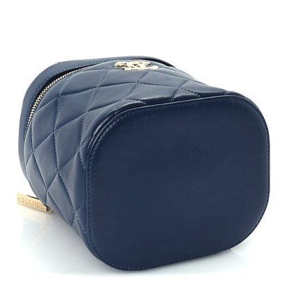 Lambskin Quilted Trendy Vanity Case Blue