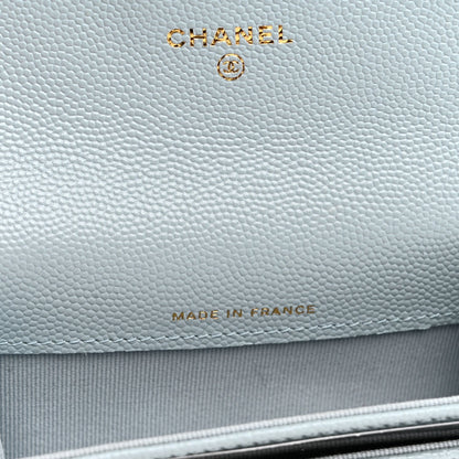 Caviar Quilted Flap Card Holder Wallet Light Blue