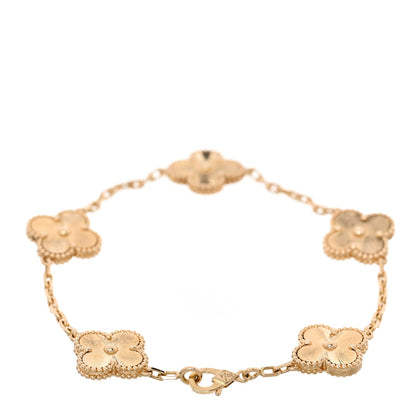 18K Yellow Gold 5 Motifs Guilloche Vintage Alhambra Bracelet
