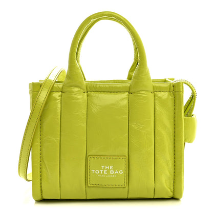 Shiny Crinkled Calfskin Mini The Tote Bag Acid Lime