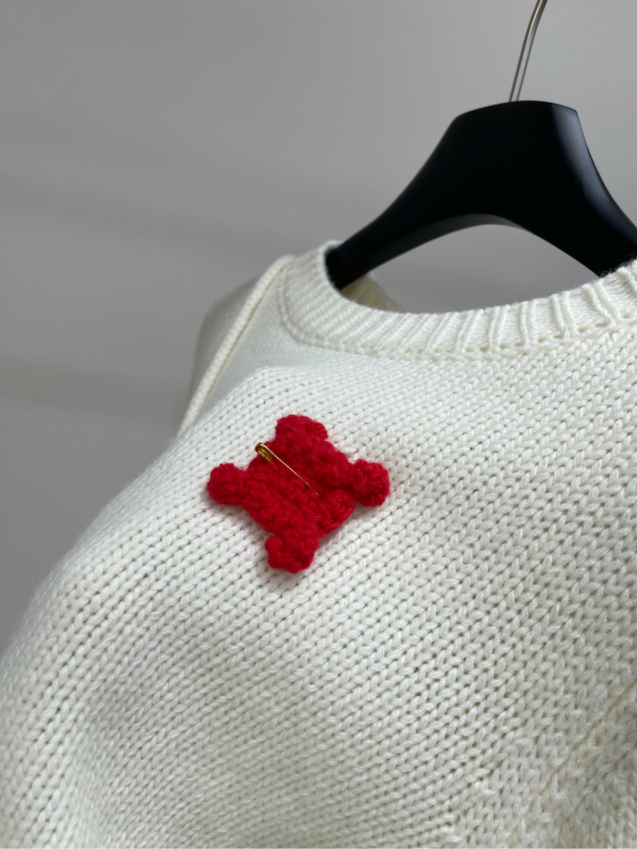 CE Beige Crew Neck Sweater with Brooch Decoration Wool Blend 320825