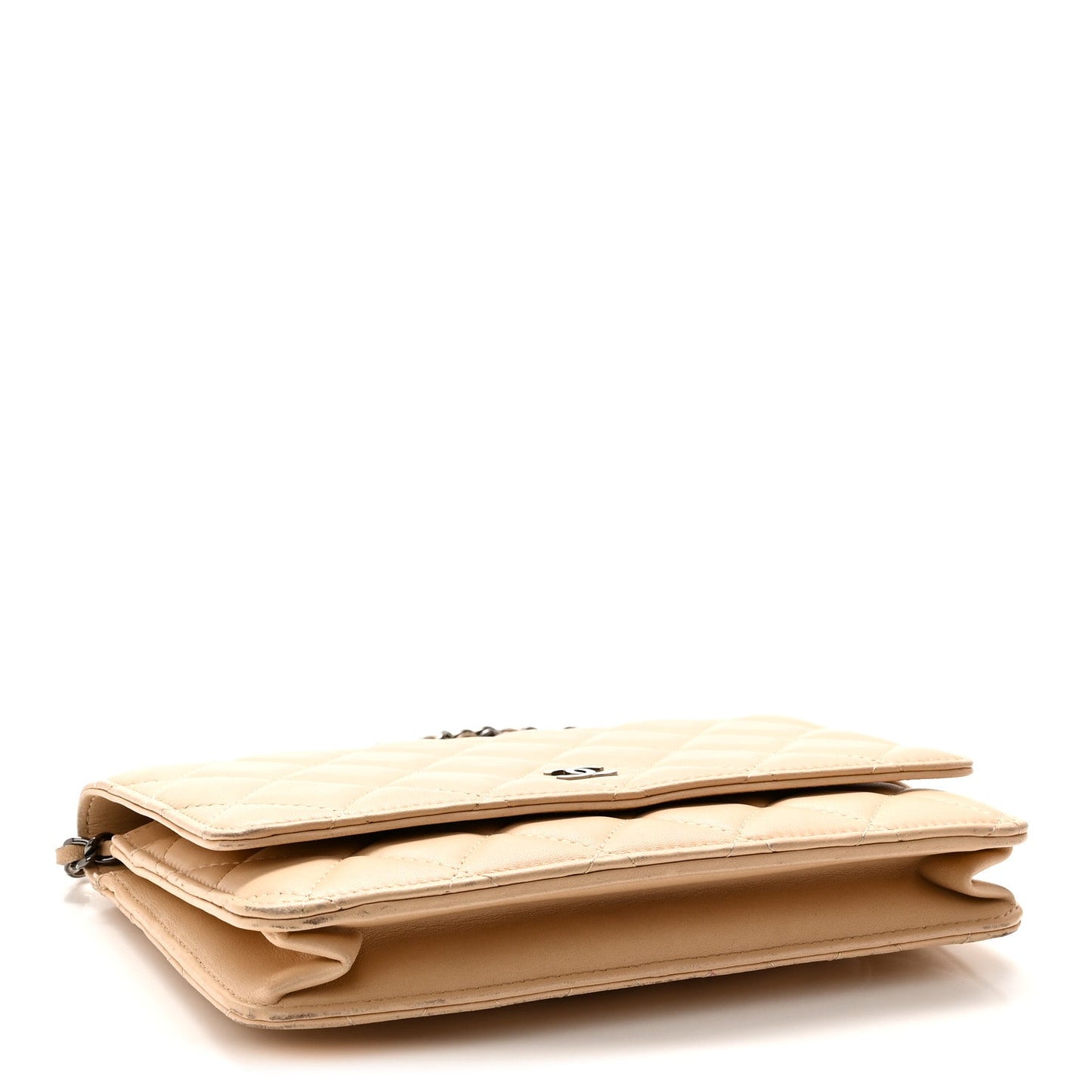 Lambskin Quilted Wallet On Chain WOC Beige