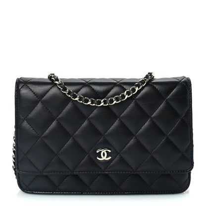 Lambskin Quilted Wallet On Chain WOC Black