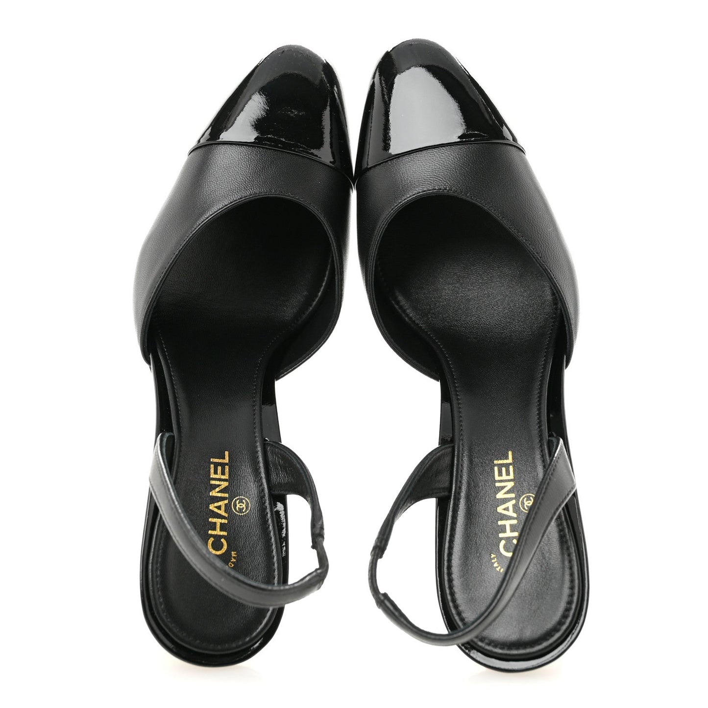Lambskin Patent Calfskin Cap Toe CC Apple Slingback Pumps 38.5 Black